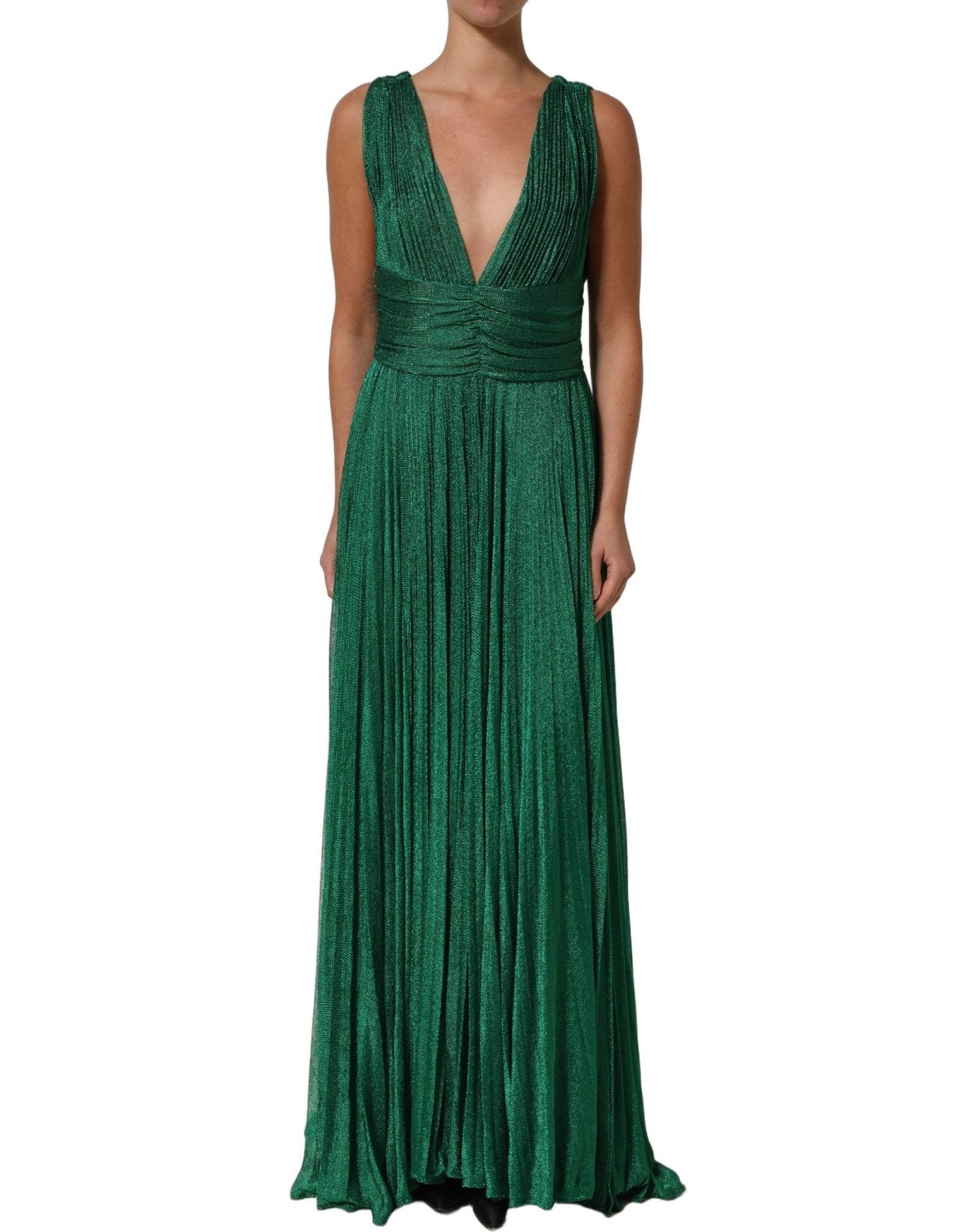 Dolce & Gabbana Emerald Green Plissé Evening Gown Dress - RIMODA