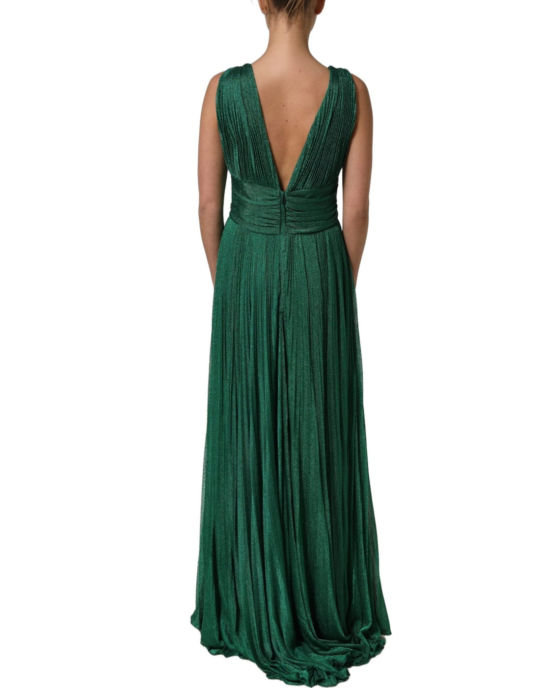Dolce & Gabbana Emerald Green Plissé Evening Gown Dress - RIMODA