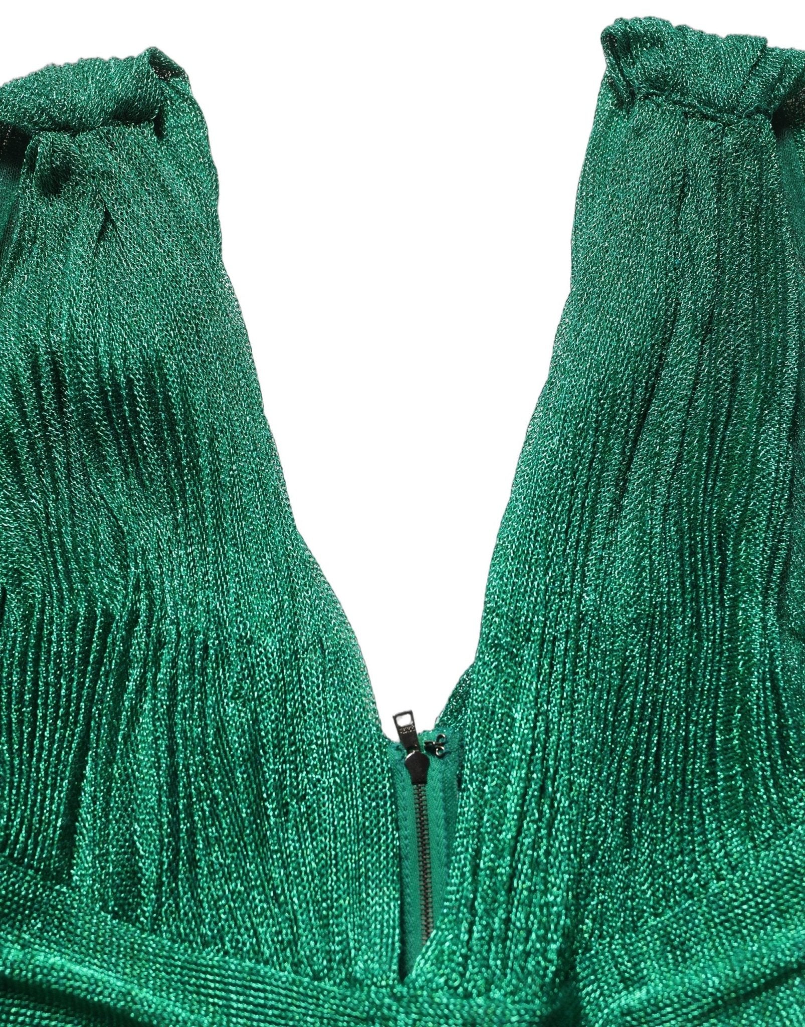 Dolce & Gabbana Emerald Green Plissé Evening Gown Dress - RIMODA