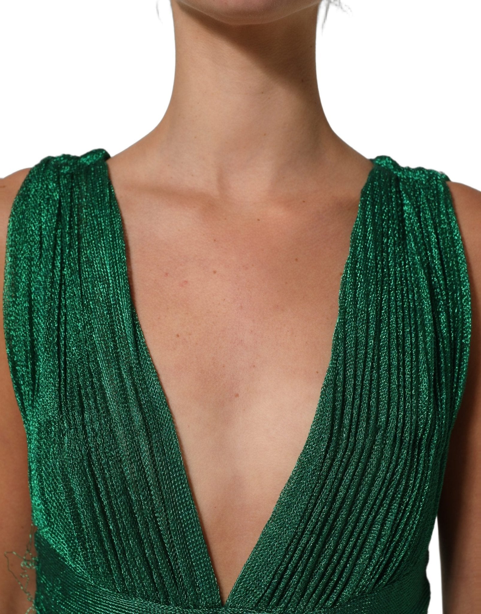 Dolce & Gabbana Emerald Green Plissé Evening Gown Dress - RIMODA