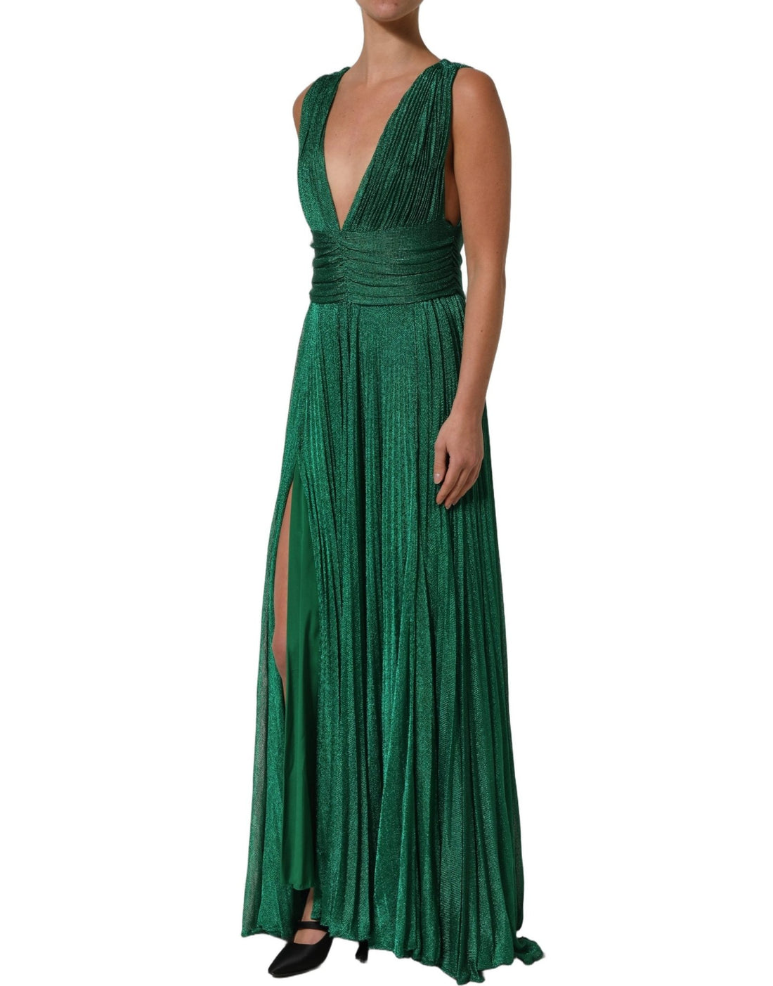 Dolce & Gabbana Emerald Green Plissé Evening Gown Dress - RIMODA