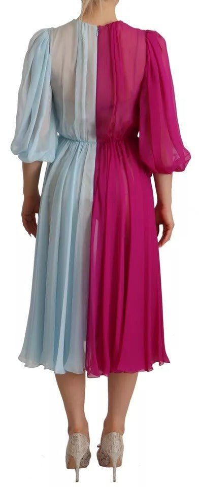Dolce & Gabbana Fuchsia Light Blue Silk Two Tone Midi Dress - RIMODA