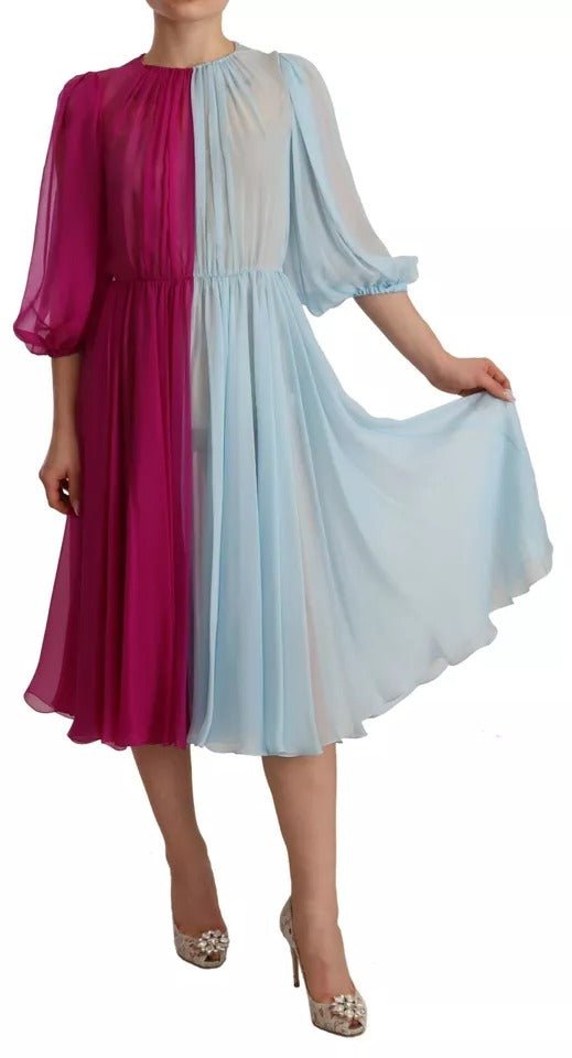 Dolce & Gabbana Fuchsia Light Blue Silk Two Tone Midi Dress - RIMODA