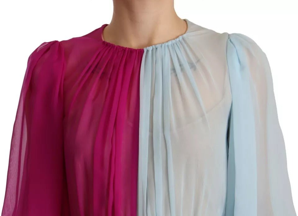 Dolce & Gabbana Fuchsia Light Blue Silk Two Tone Midi Dress - RIMODA