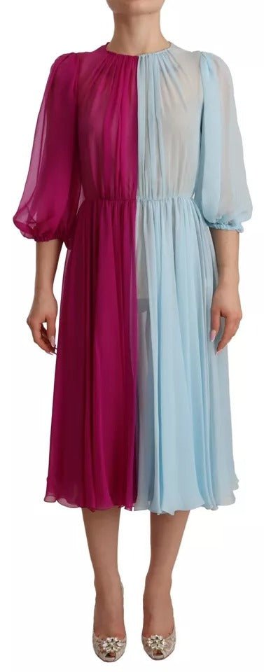 Dolce & Gabbana Fuchsia Light Blue Silk Two Tone Midi Dress - RIMODA