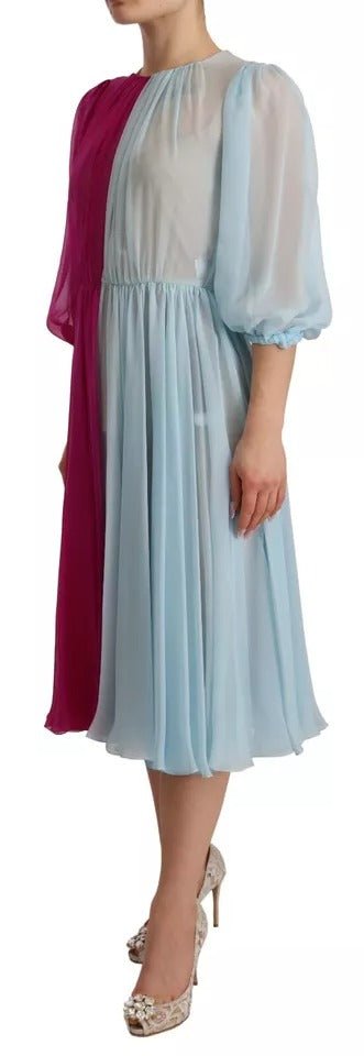 Dolce & Gabbana Fuchsia Light Blue Silk Two Tone Midi Dress - RIMODA