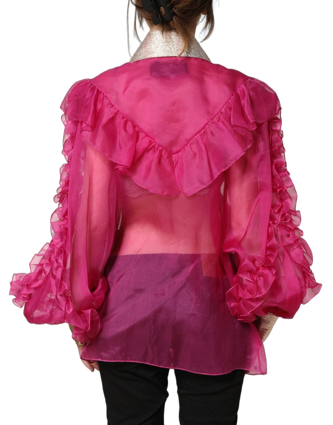 Dolce & Gabbana Fuchsia Sheer Chiffon Buttoned Blouse Top - RIMODA