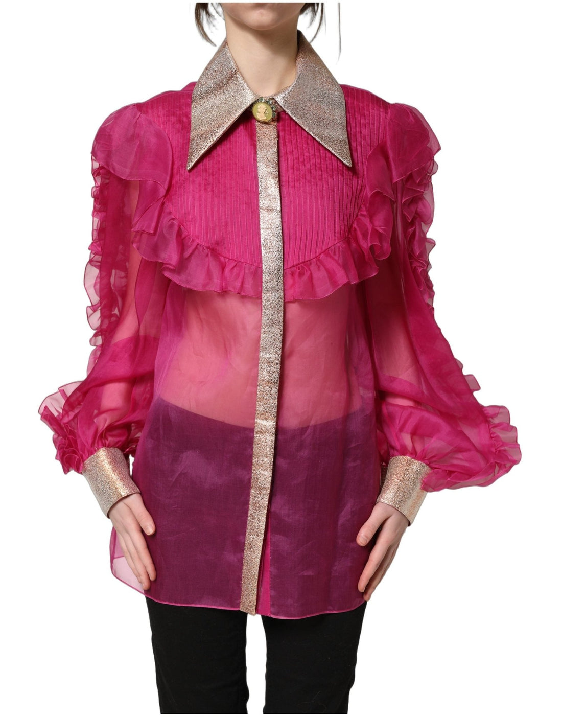 Dolce & Gabbana Fuchsia Sheer Chiffon Buttoned Blouse Top - RIMODA