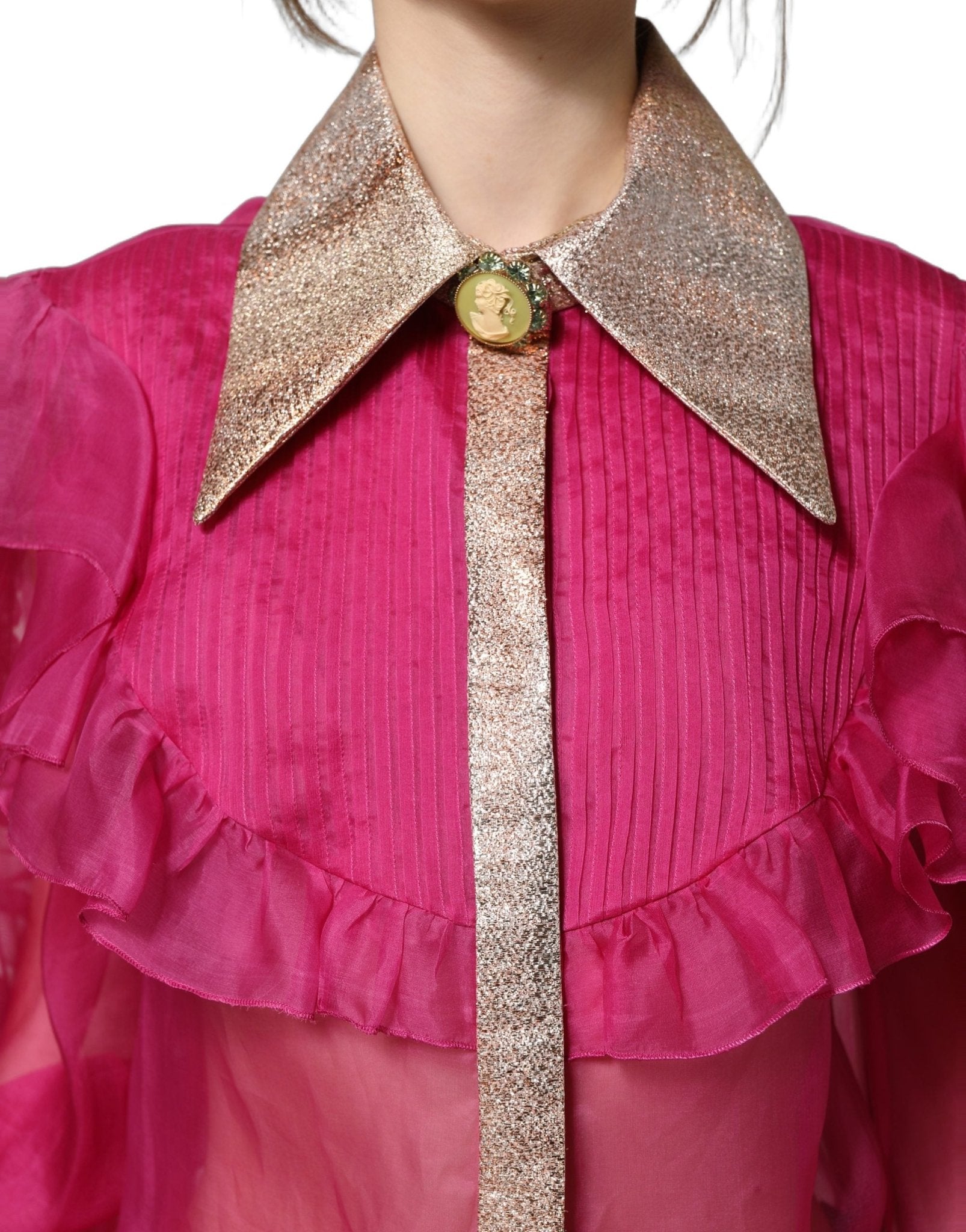 Dolce & Gabbana Fuchsia Sheer Chiffon Buttoned Blouse Top - RIMODA