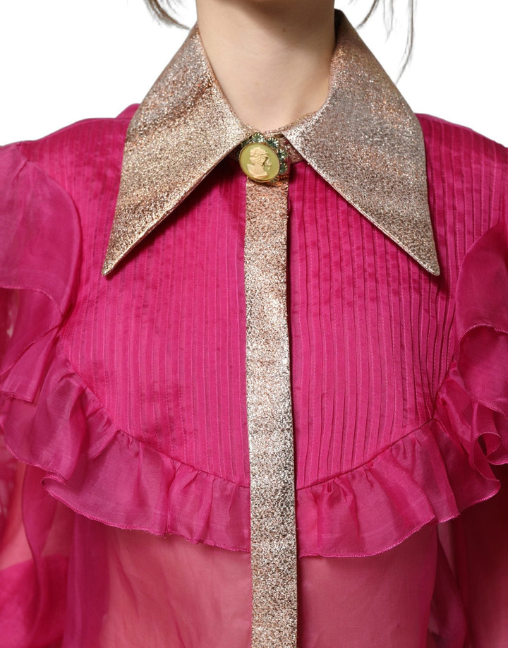 Dolce & Gabbana Fuchsia Sheer Chiffon Buttoned Blouse Top - RIMODA