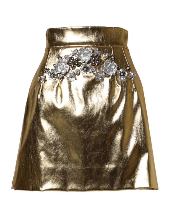 Dolce & Gabbana Gold Acetate Crystal High Waist Mini Skirt - RIMODA