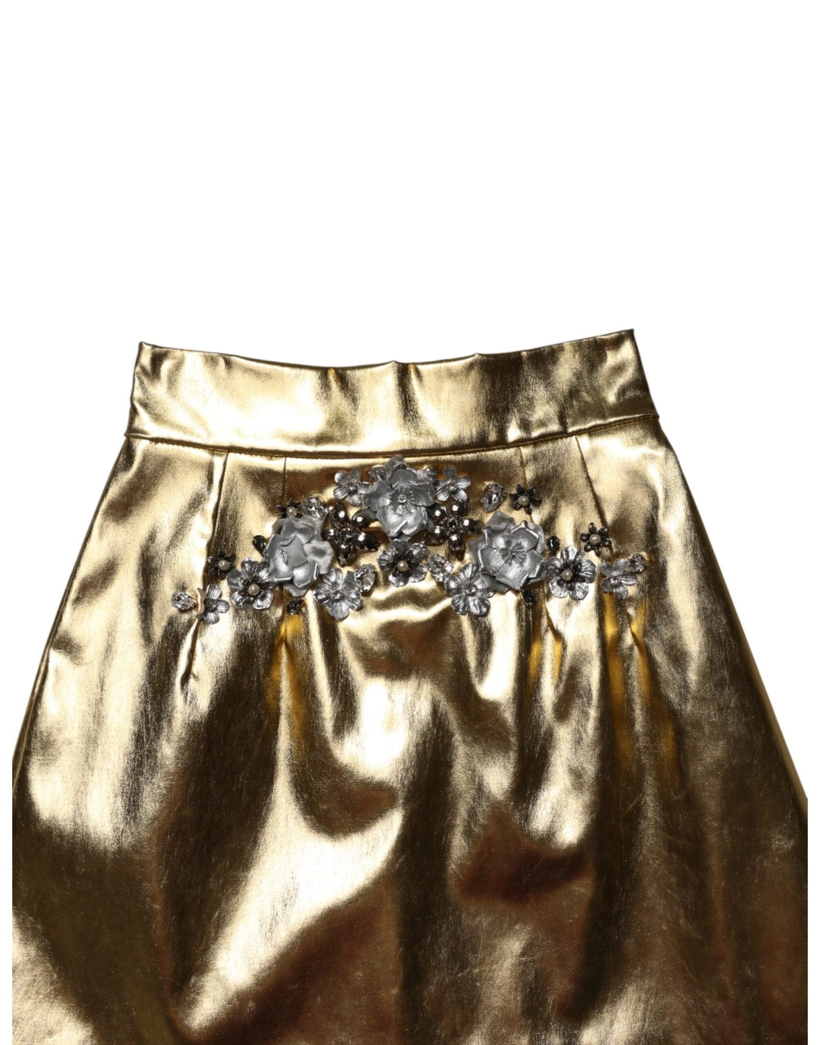 Dolce & Gabbana Gold Acetate Crystal High Waist Mini Skirt - RIMODA