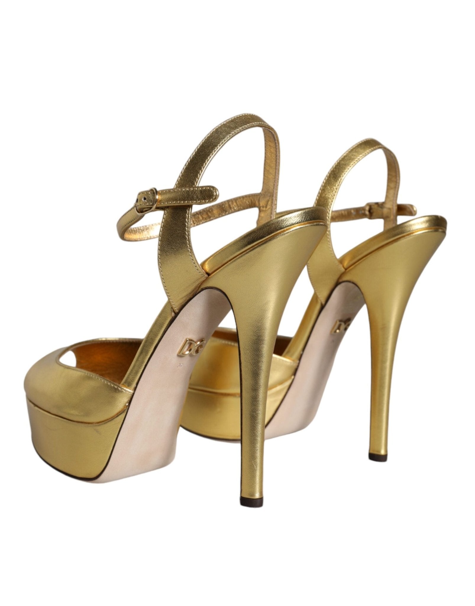 Dolce & Gabbana Gold Bette Leather Heels Sandals Shoes - RIMODA
