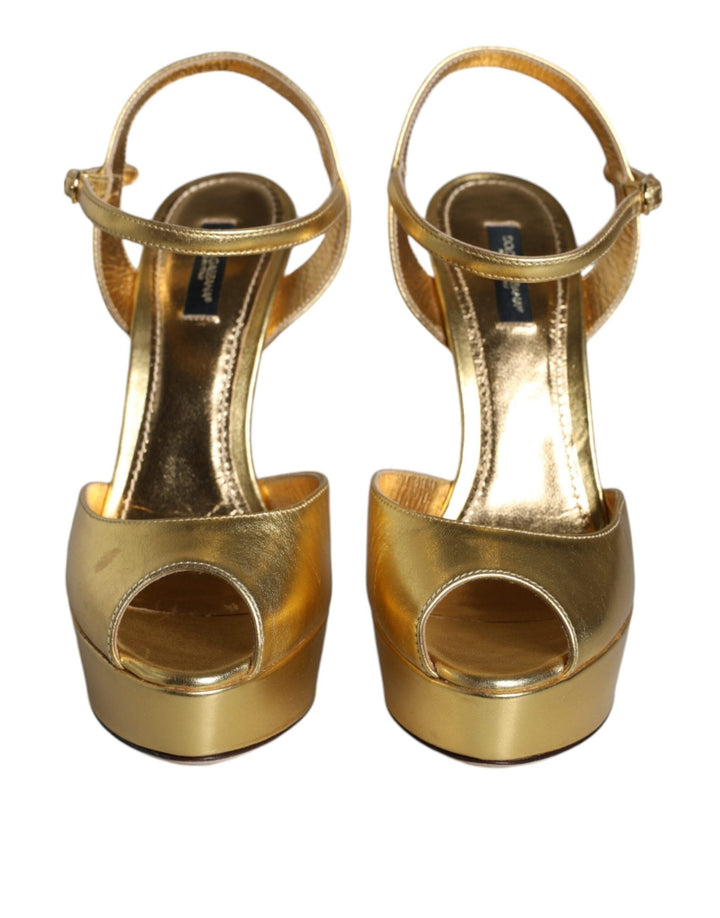 Dolce & Gabbana Gold Bette Leather Heels Sandals Shoes - RIMODA