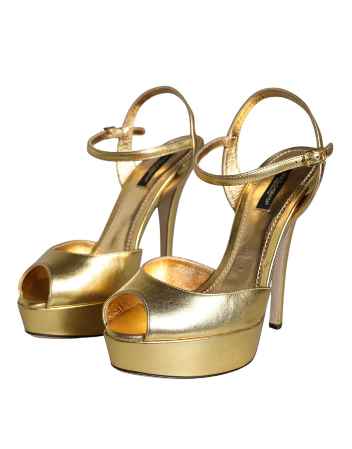 Dolce & Gabbana Gold Bette Leather Heels Sandals Shoes - RIMODA