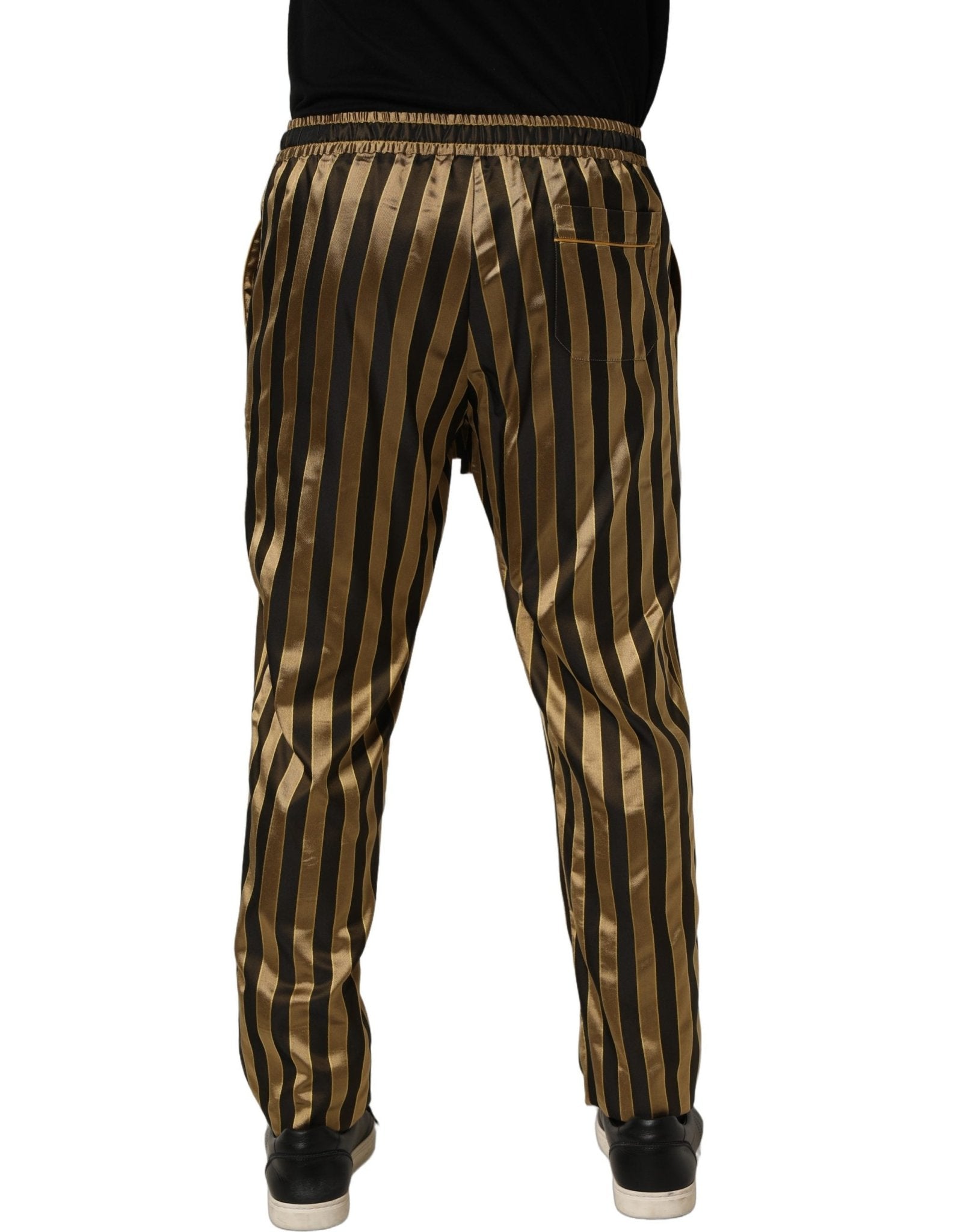 Dolce & Gabbana Gold Black Stripe Satin Tapered Leg Men Pants - RIMODA