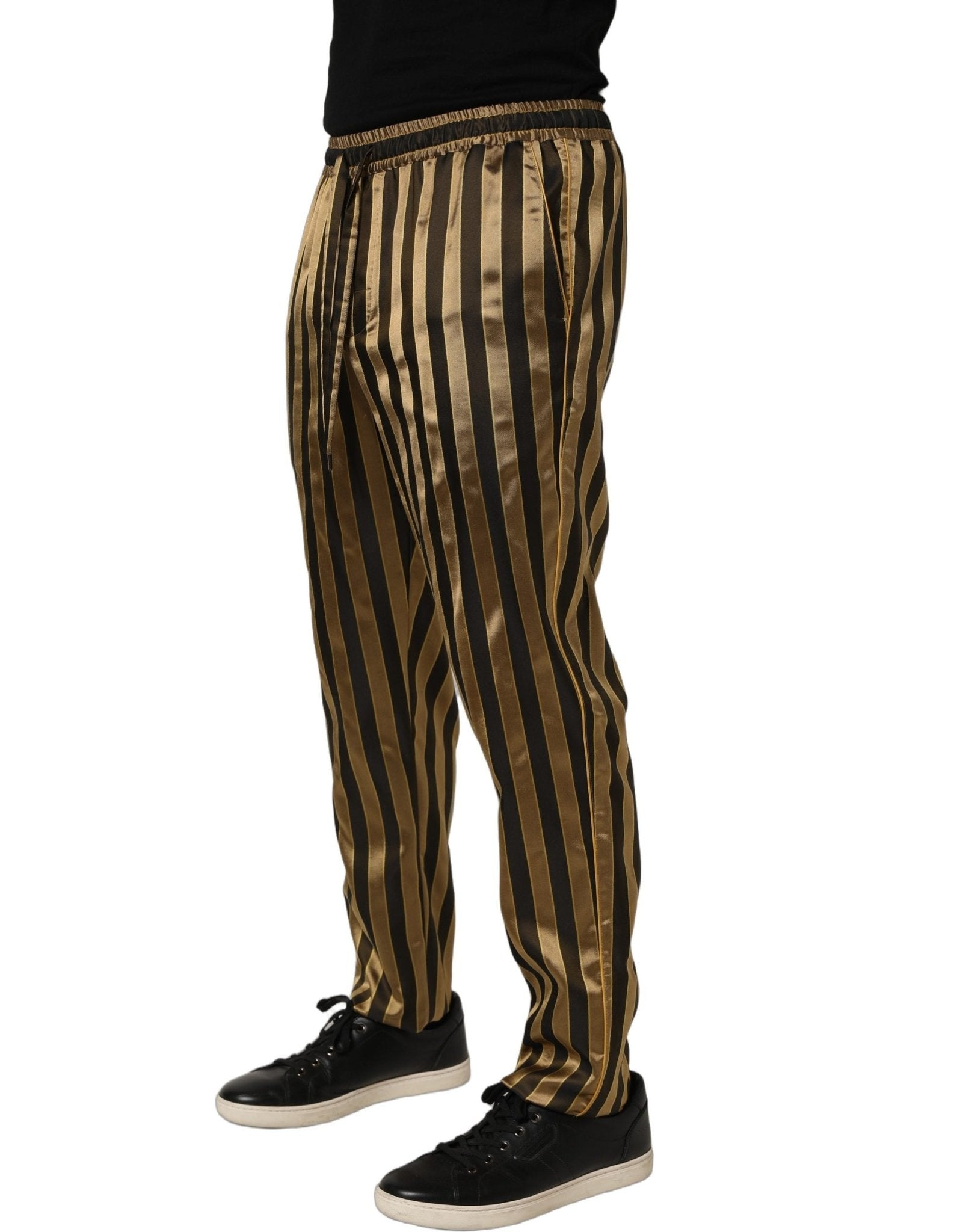 Dolce & Gabbana Gold Black Stripe Satin Tapered Leg Men Pants - RIMODA