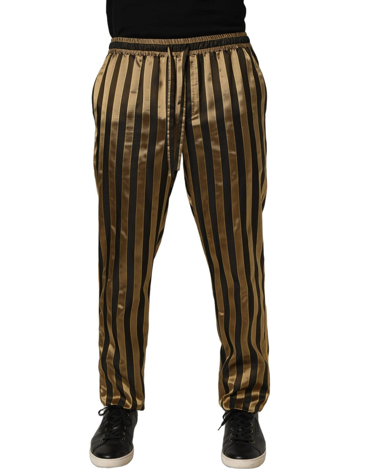 Dolce & Gabbana Gold Black Stripe Satin Tapered Leg Men Pants - RIMODA