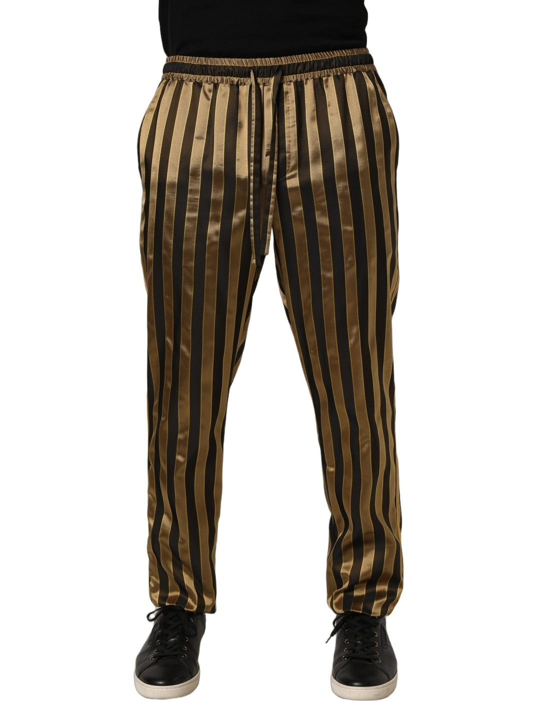 Dolce & Gabbana Gold Black Stripe Satin Tapered Leg Men Pants - RIMODA