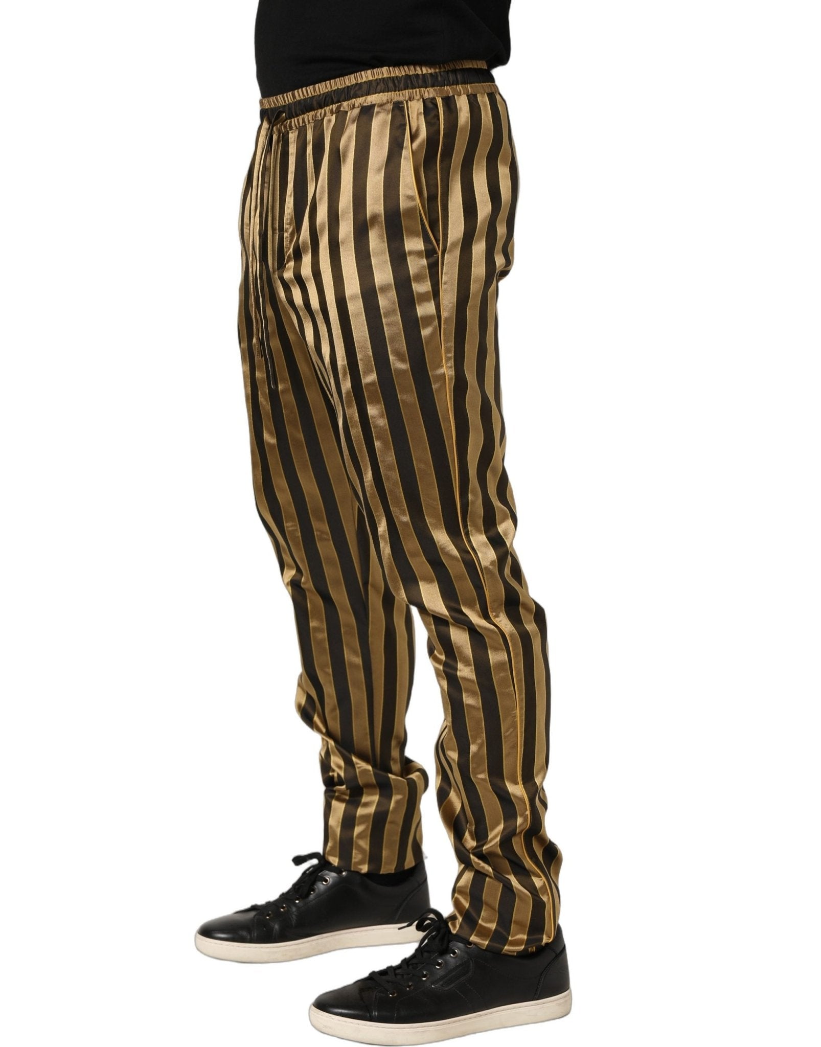 Dolce & Gabbana Gold Black Stripes Satin Tapered Leg Men Pants - RIMODA