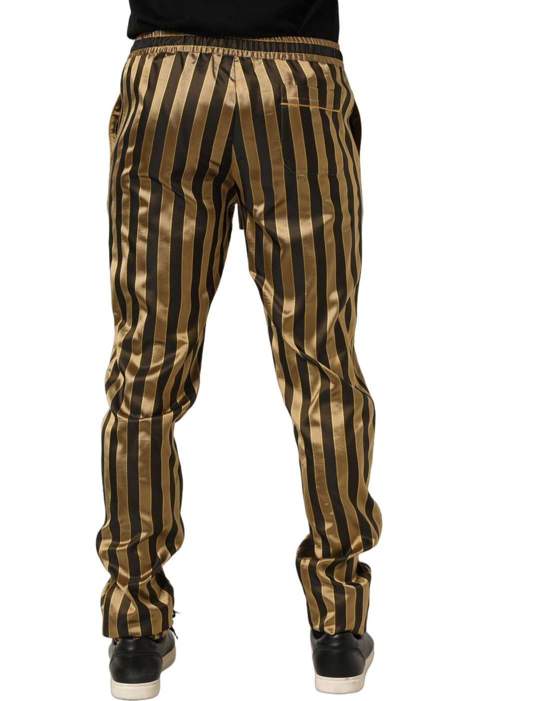 Dolce & Gabbana Gold Black Stripes Satin Tapered Leg Men Pants - RIMODA