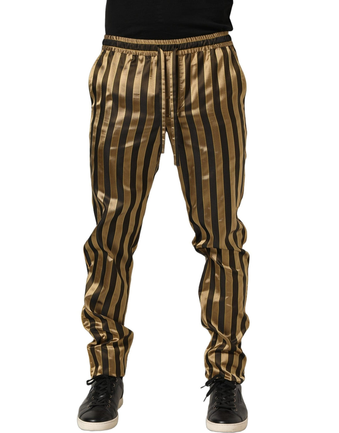 Dolce & Gabbana Gold Black Stripes Satin Tapered Leg Men Pants - RIMODA