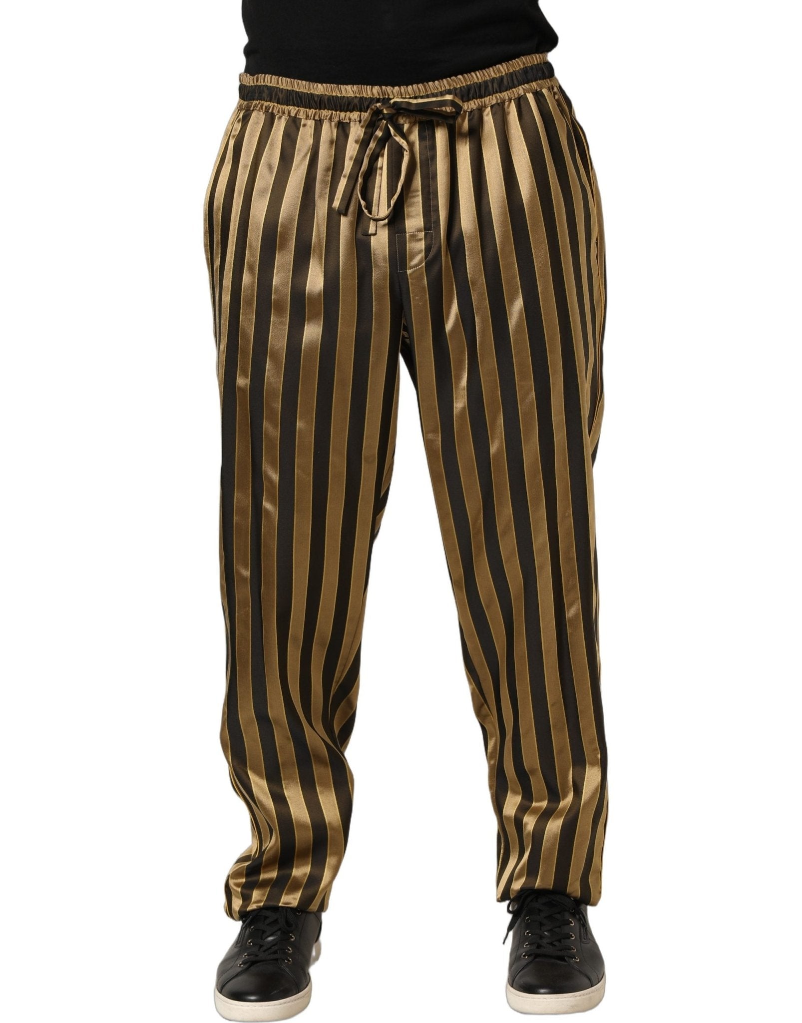 Dolce & Gabbana Gold Black Stripes Satin Tapered Leg Pants - RIMODA
