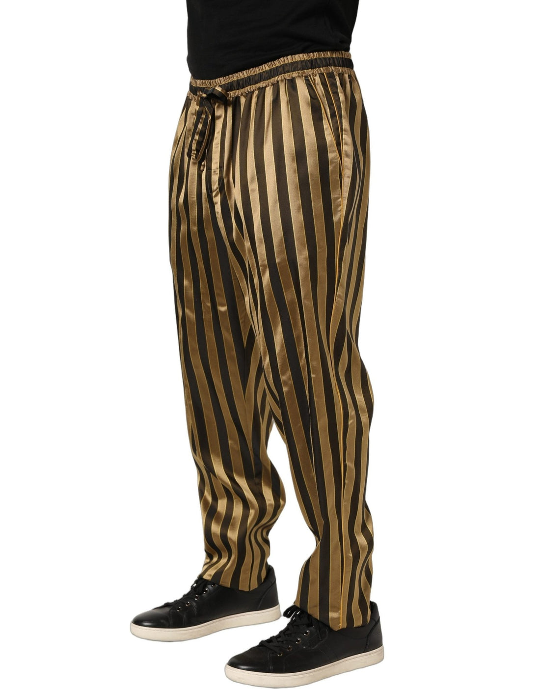 Dolce & Gabbana Gold Black Stripes Satin Tapered Leg Pants - RIMODA