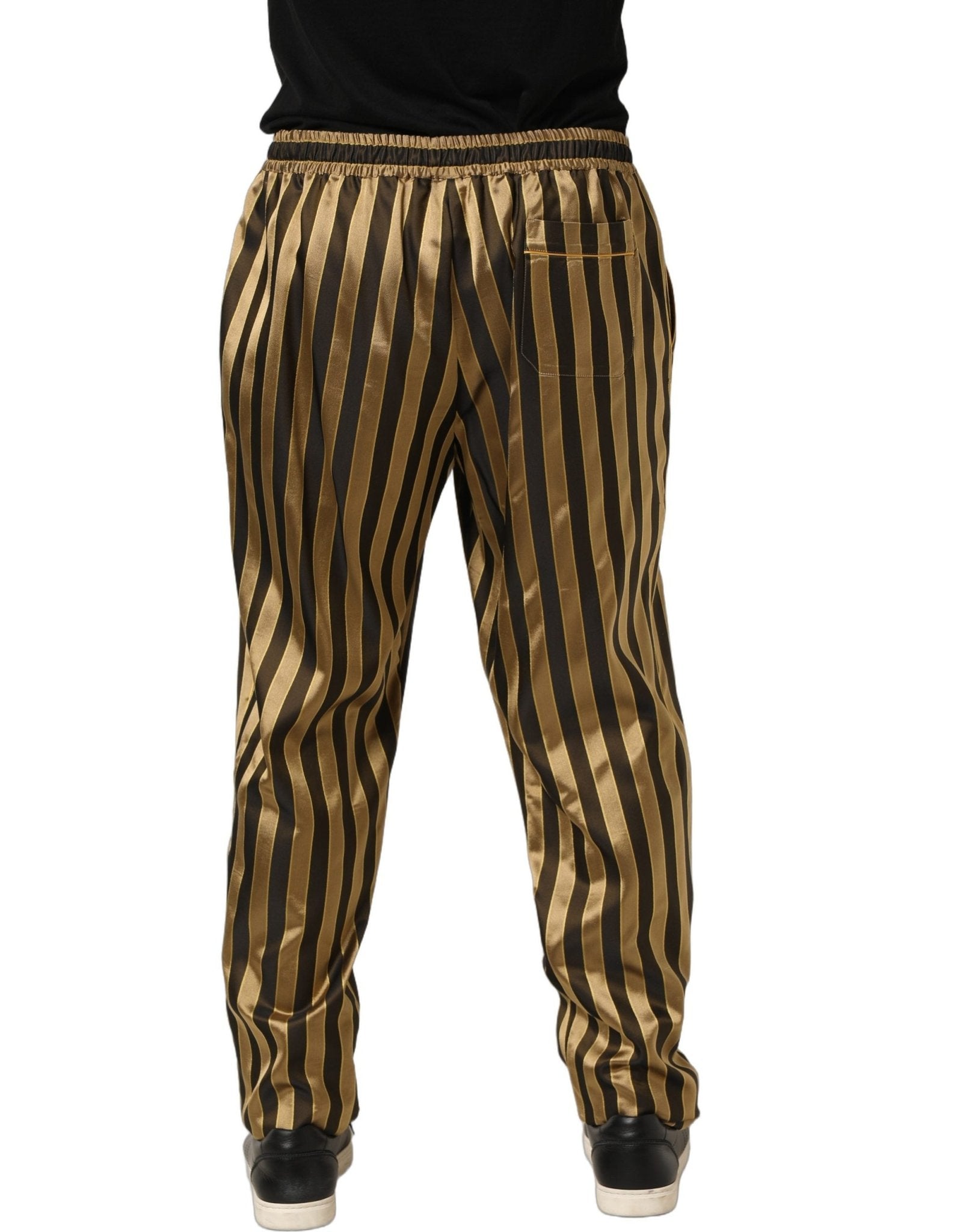 Dolce & Gabbana Gold Black Stripes Satin Tapered Leg Pants - RIMODA
