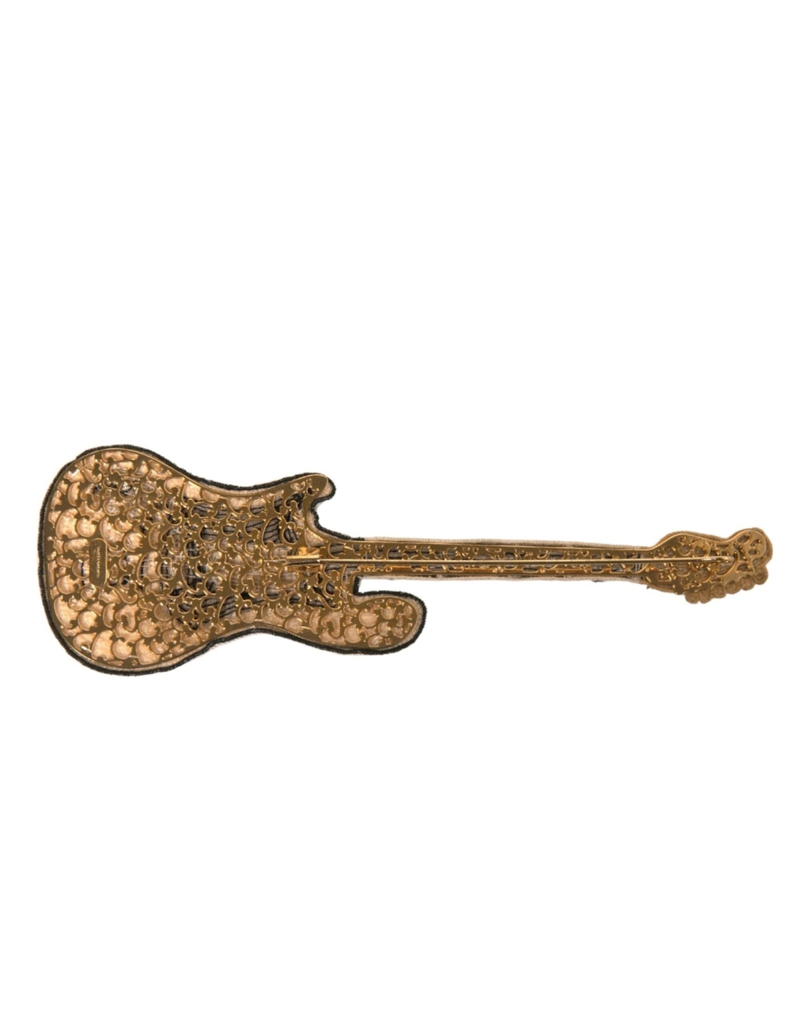 Dolce & Gabbana Gold Brass Beaded Guitar Pin Brooch - RIMODA