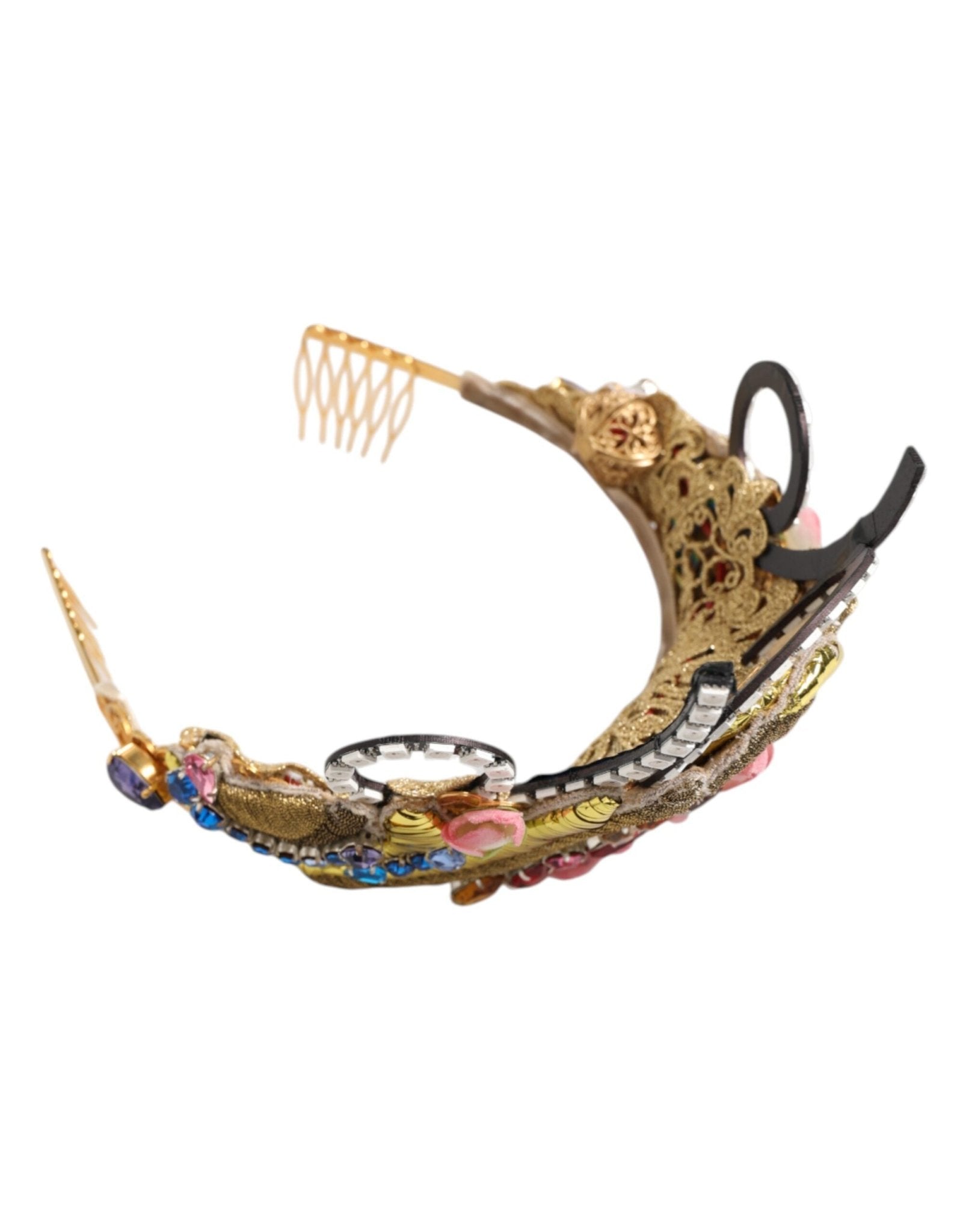 Dolce & Gabbana Gold Brass Crystal Embellished Headpiece Crown Tiara - RIMODA