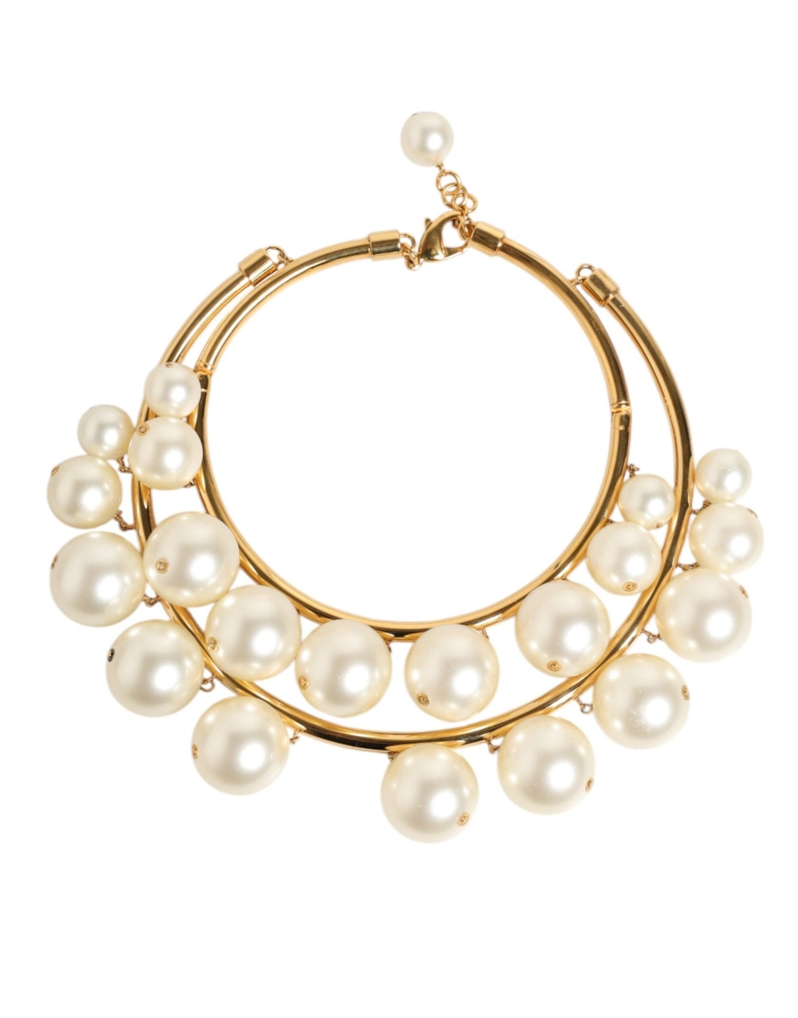 Dolce & Gabbana Gold Brass Faux Pearl Crystal Statement Luxury Jewelry Necklace - RIMODA
