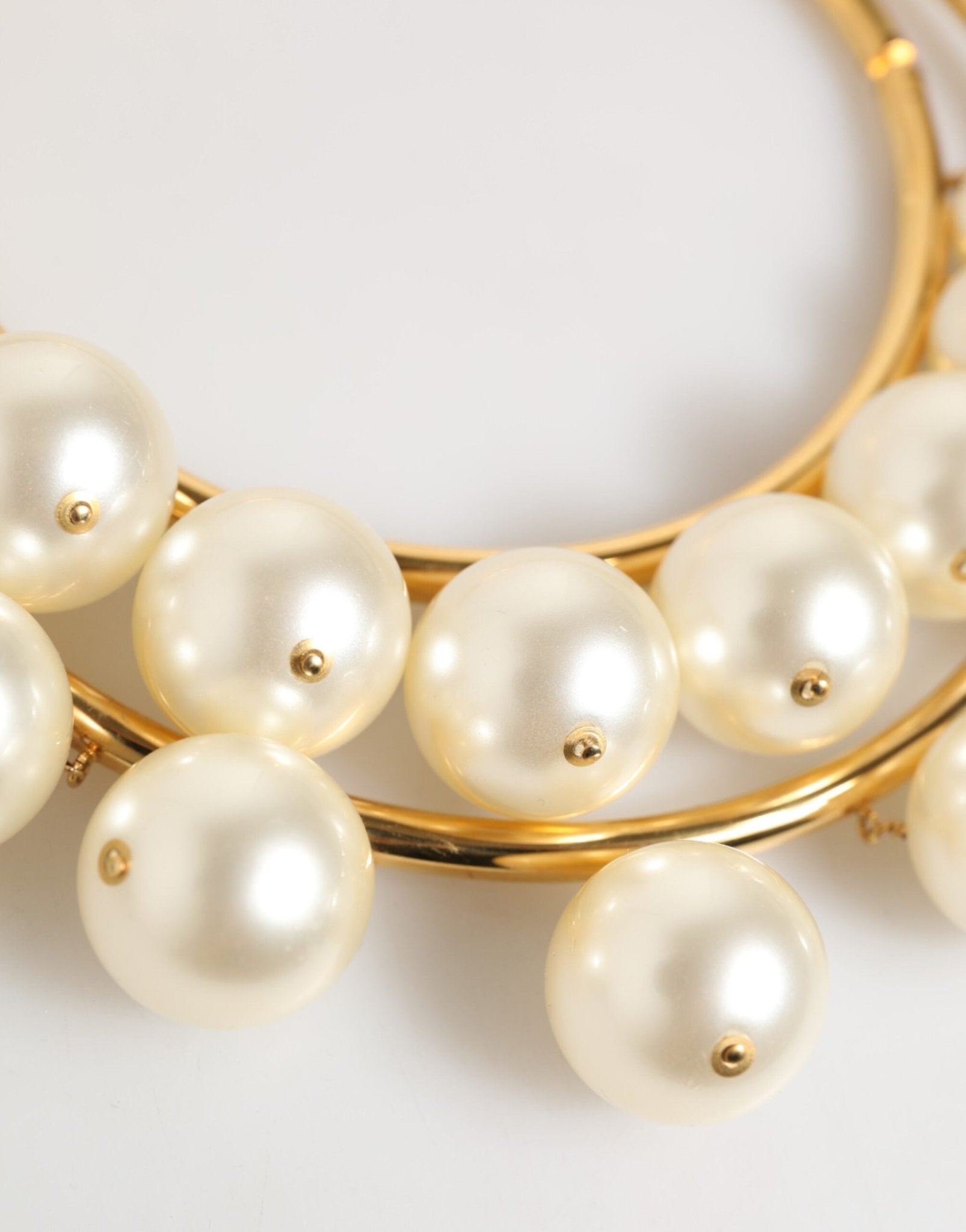 Dolce & Gabbana Gold Brass Faux Pearl Crystal Statement Luxury Jewelry Necklace - RIMODA