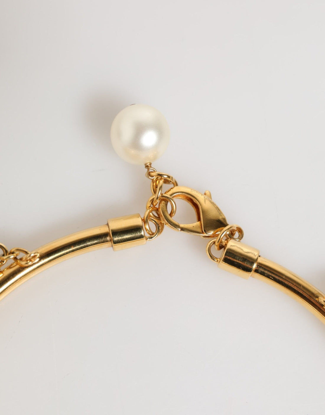 Dolce & Gabbana Gold Brass Faux Pearl Crystal Statement Luxury Jewelry Necklace - RIMODA
