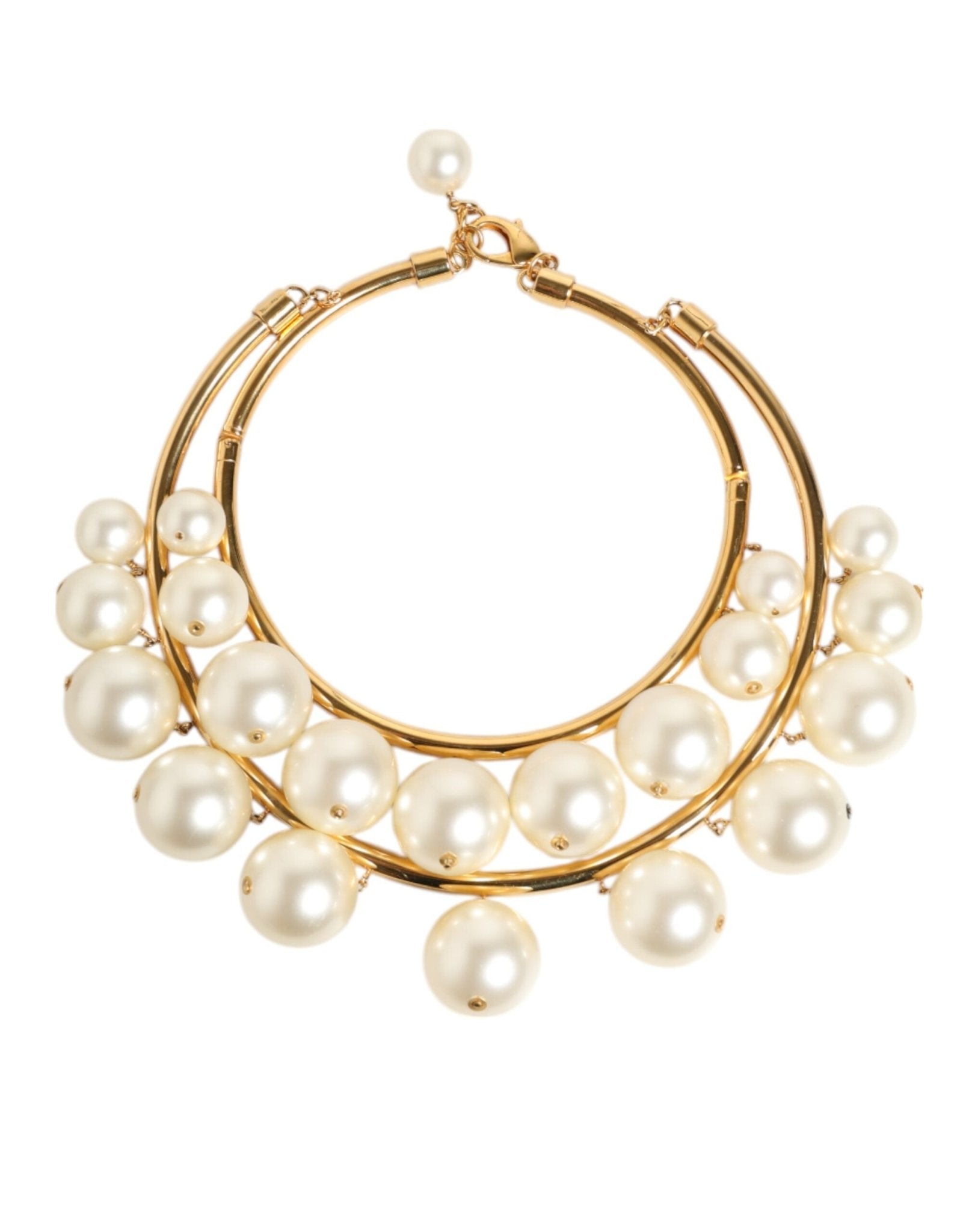 Dolce & Gabbana Gold Brass Faux Pearl Crystal Statement Luxury Jewelry Necklace - RIMODA