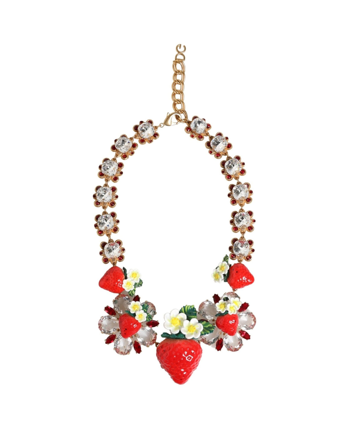 Dolce & Gabbana Gold Brass FRUIT Pendants Flowers Crystal Logo Necklace - RIMODA
