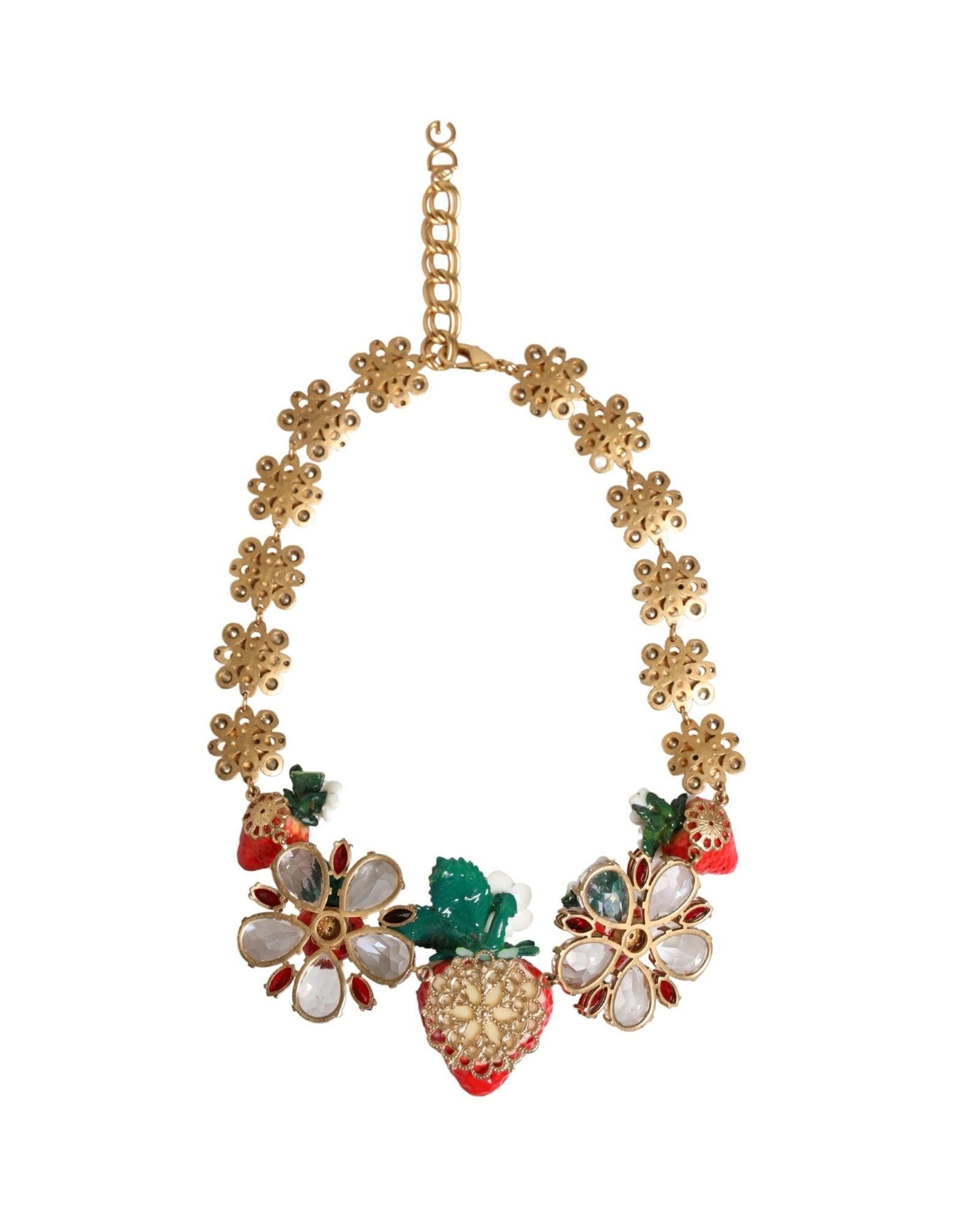 Dolce & Gabbana Gold Brass FRUIT Pendants Flowers Crystal Logo Necklace - RIMODA