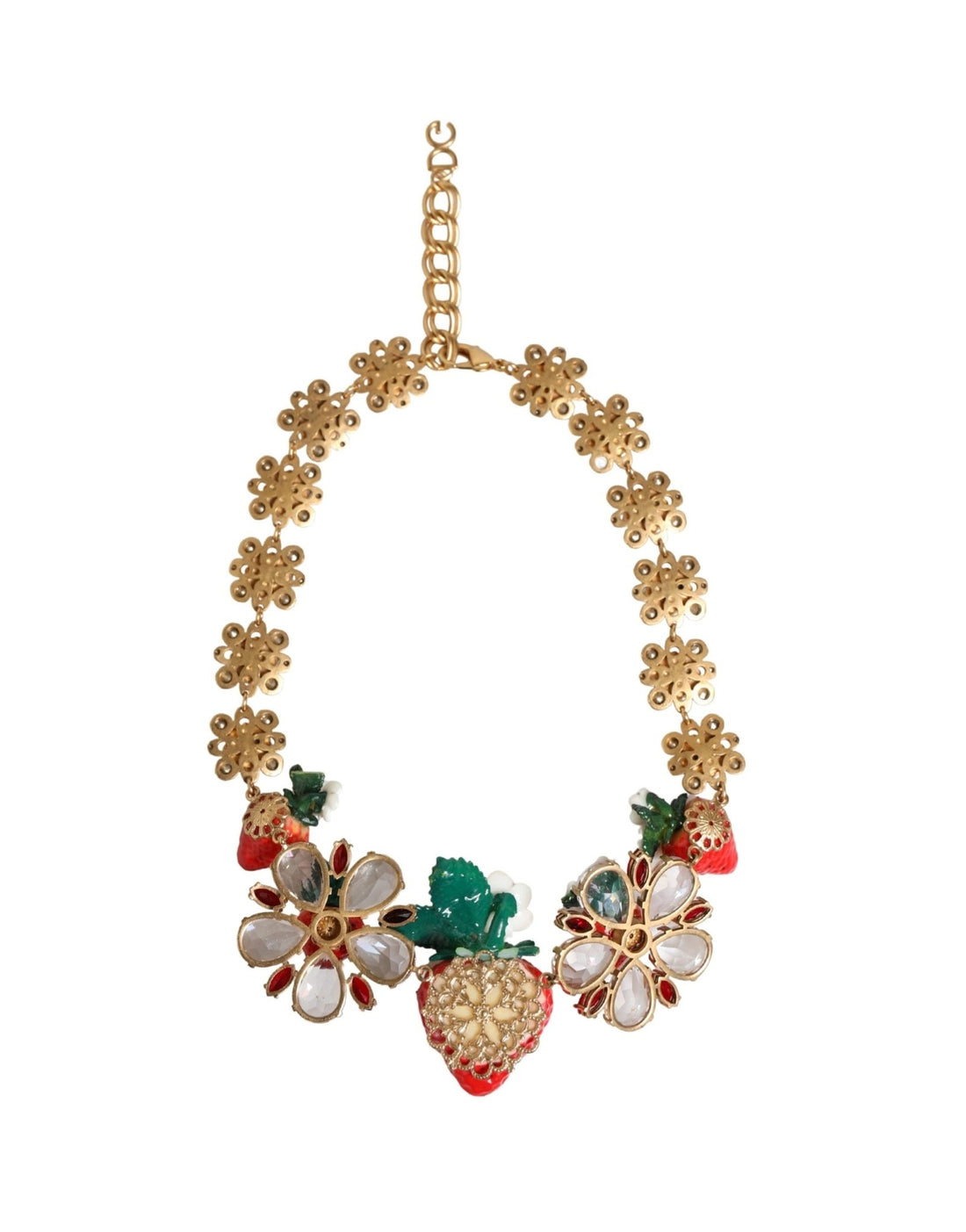 Dolce & Gabbana Gold Brass FRUIT Pendants Flowers Crystal Logo Necklace - RIMODA