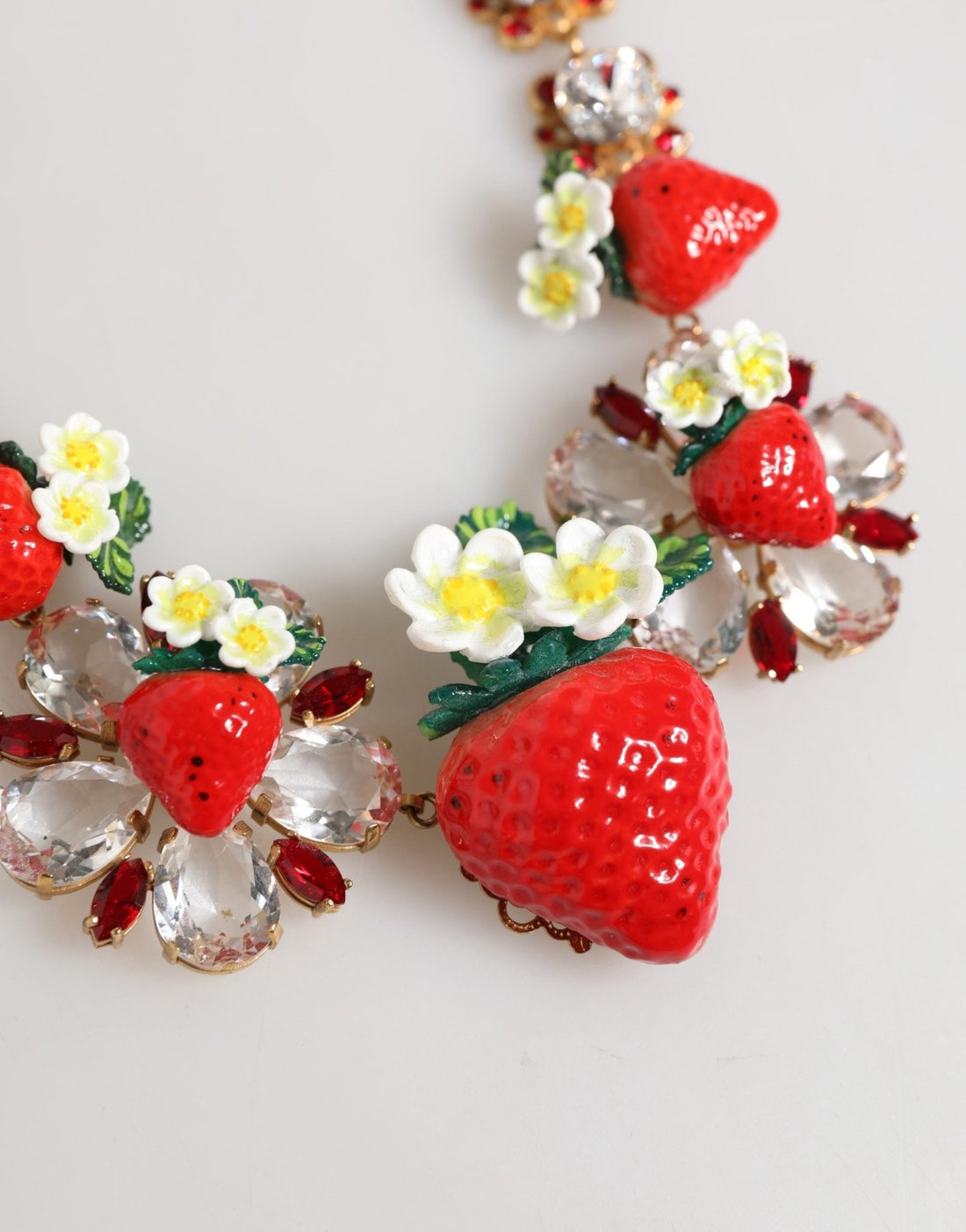 Dolce & Gabbana Gold Brass FRUIT Pendants Flowers Crystal Logo Necklace - RIMODA