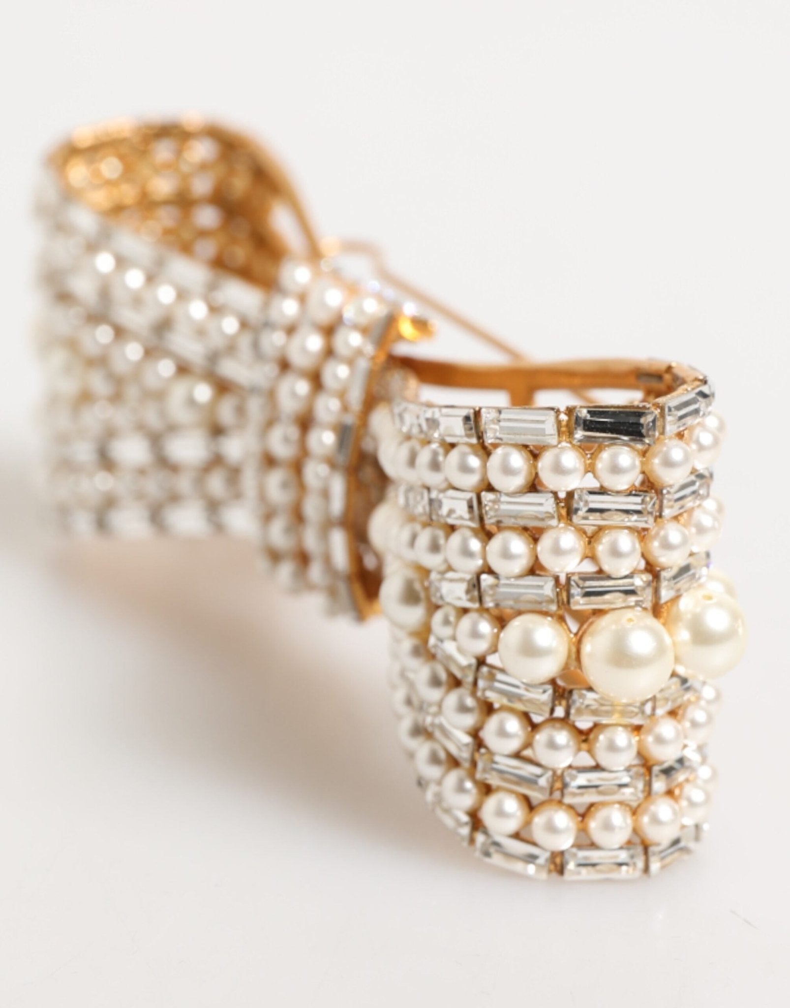 Dolce & Gabbana Gold Brass Glas Crystal Faux Pearl Embellished Brooch - RIMODA