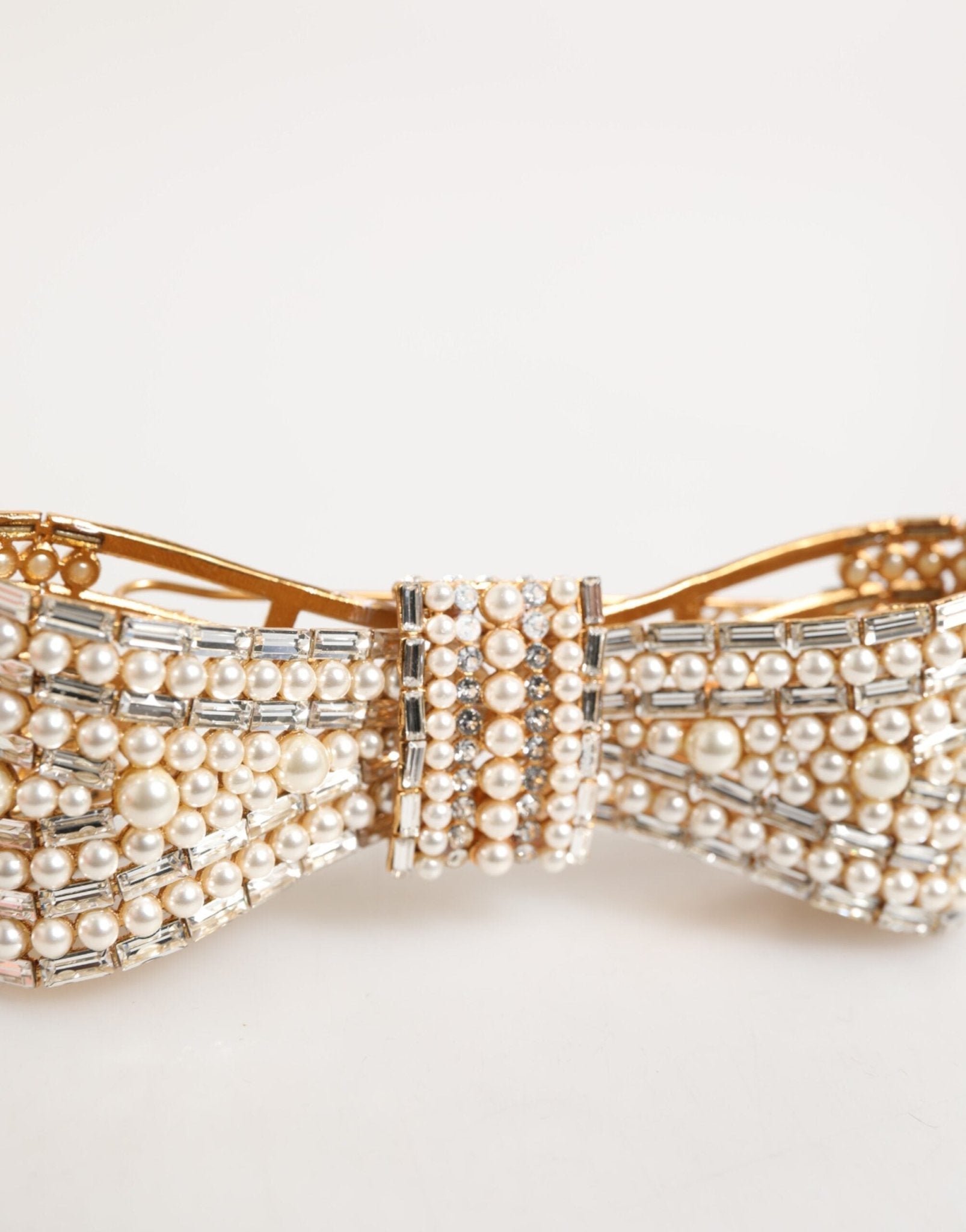 Dolce & Gabbana Gold Brass Glas Crystal Faux Pearl Embellished Brooch - RIMODA
