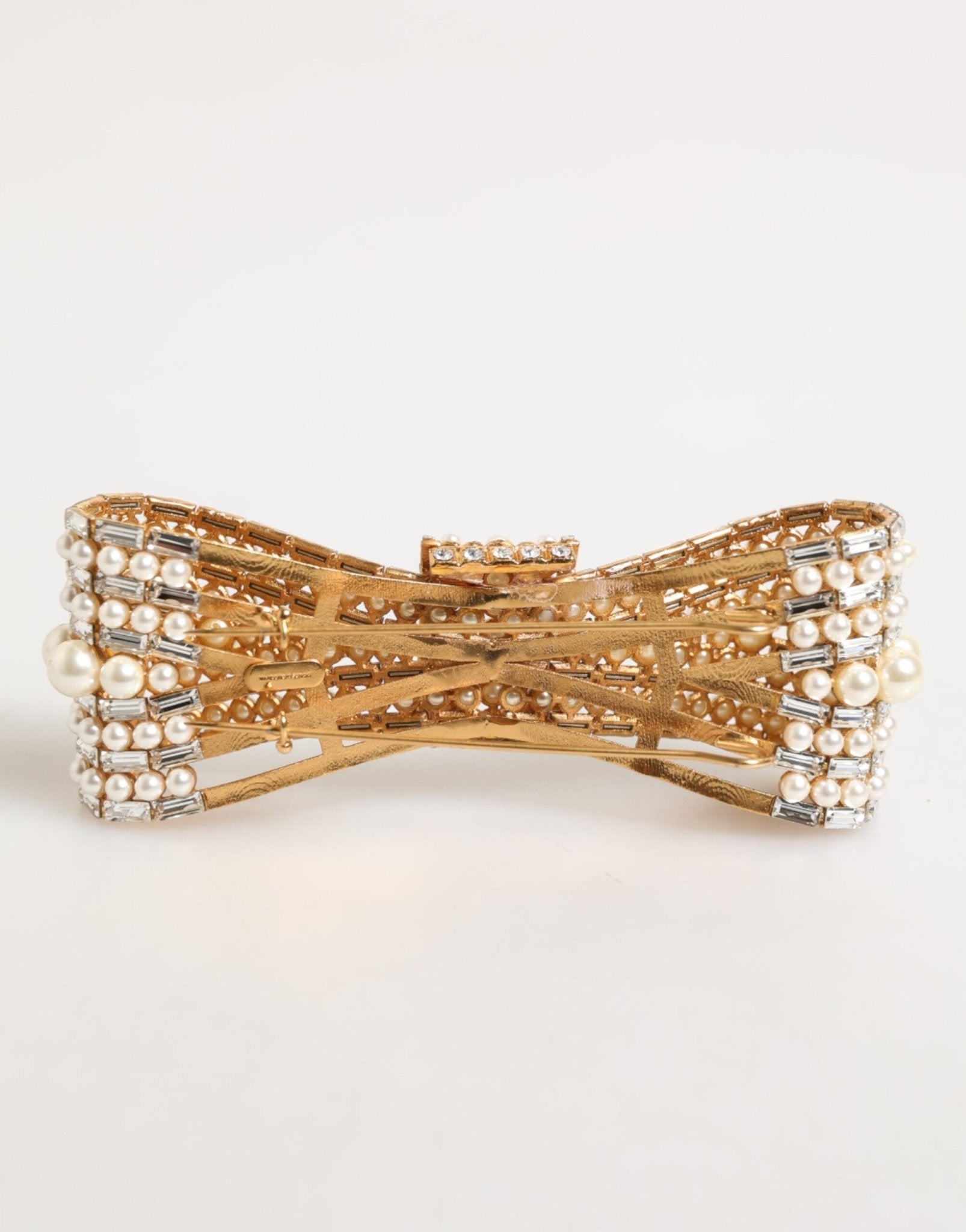Dolce & Gabbana Gold Brass Glas Crystal Faux Pearl Embellished Brooch - RIMODA