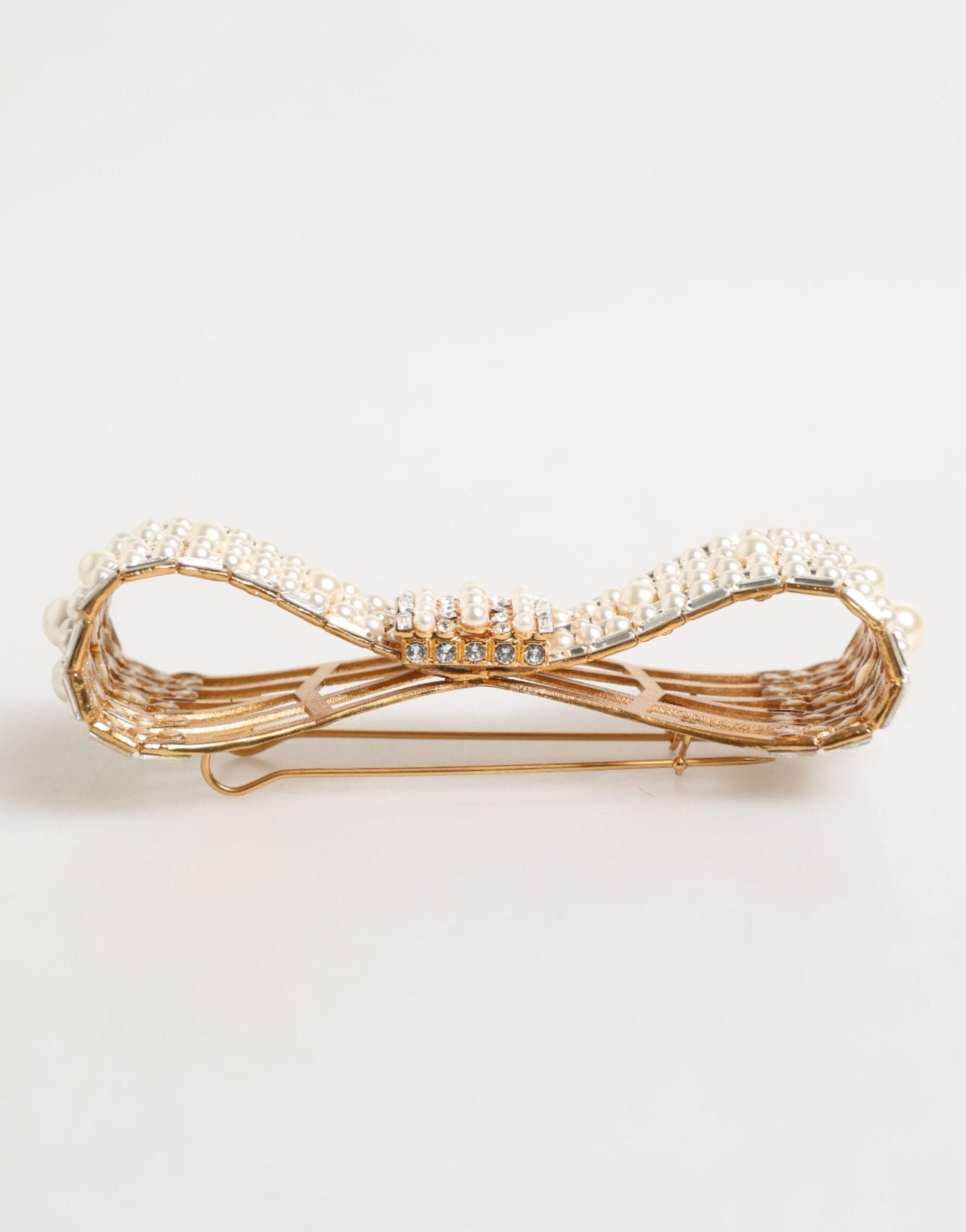 Dolce & Gabbana Gold Brass Glas Crystal Faux Pearl Embellished Brooch - RIMODA