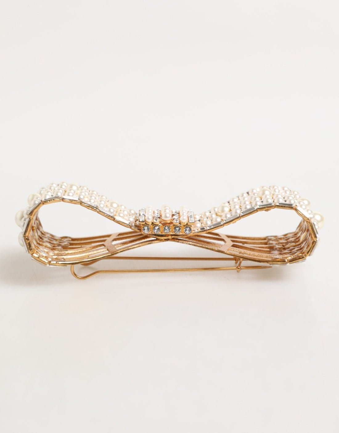 Dolce & Gabbana Gold Brass Glas Crystal Faux Pearl Embellished Brooch - RIMODA