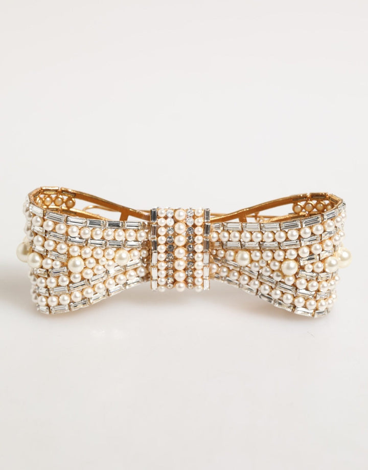 Dolce & Gabbana Gold Brass Glas Crystal Faux Pearl Embellished Brooch - RIMODA