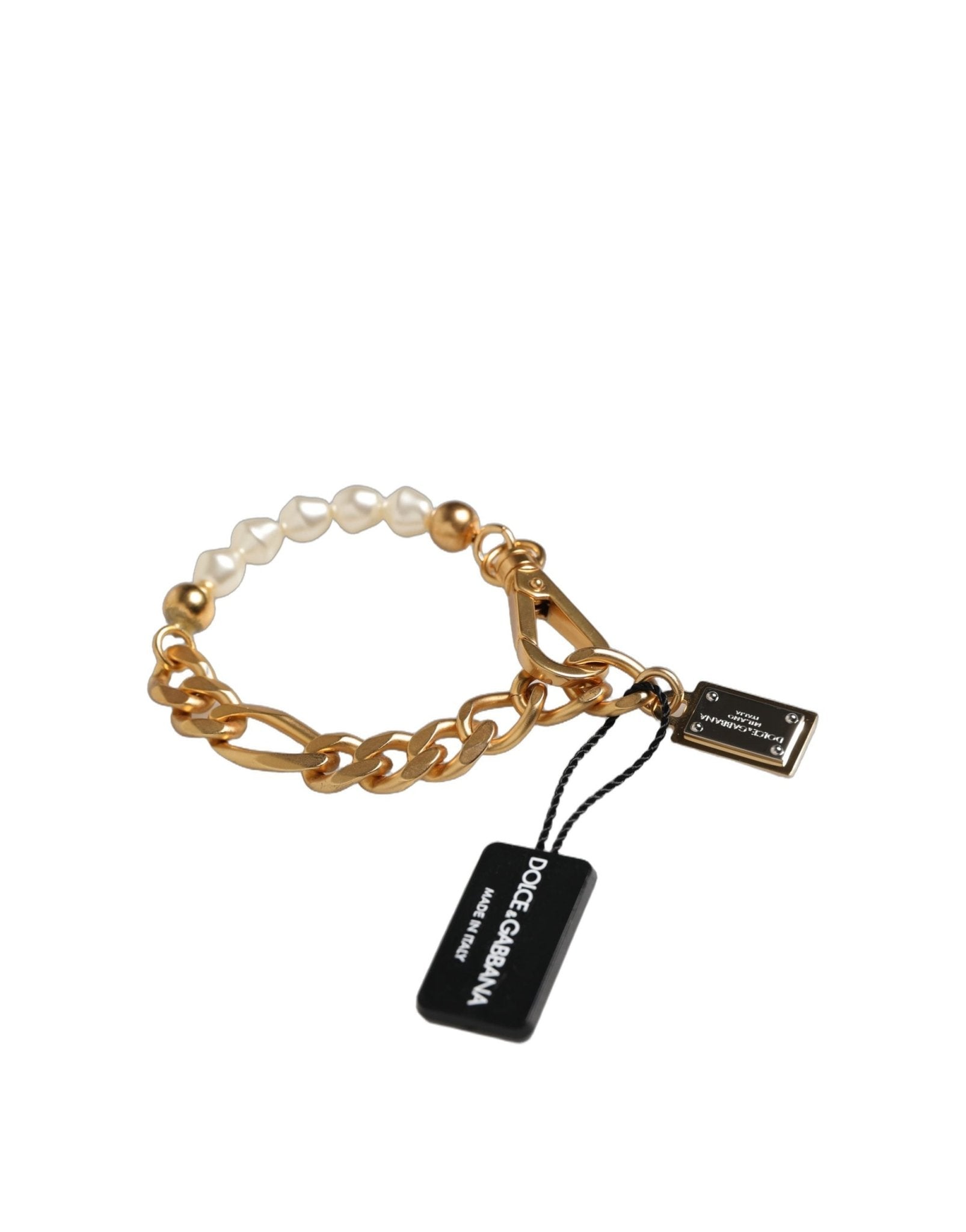 Dolce & Gabbana Gold Brass Pearl Embellished Chain Link Jewelry Bracelet - RIMODA