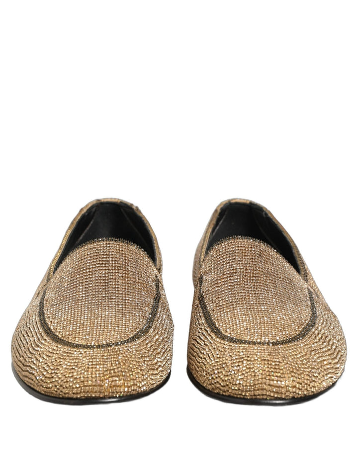 Dolce & Gabbana Gold Crystal Embellished Men Loafers Shoes - RIMODA