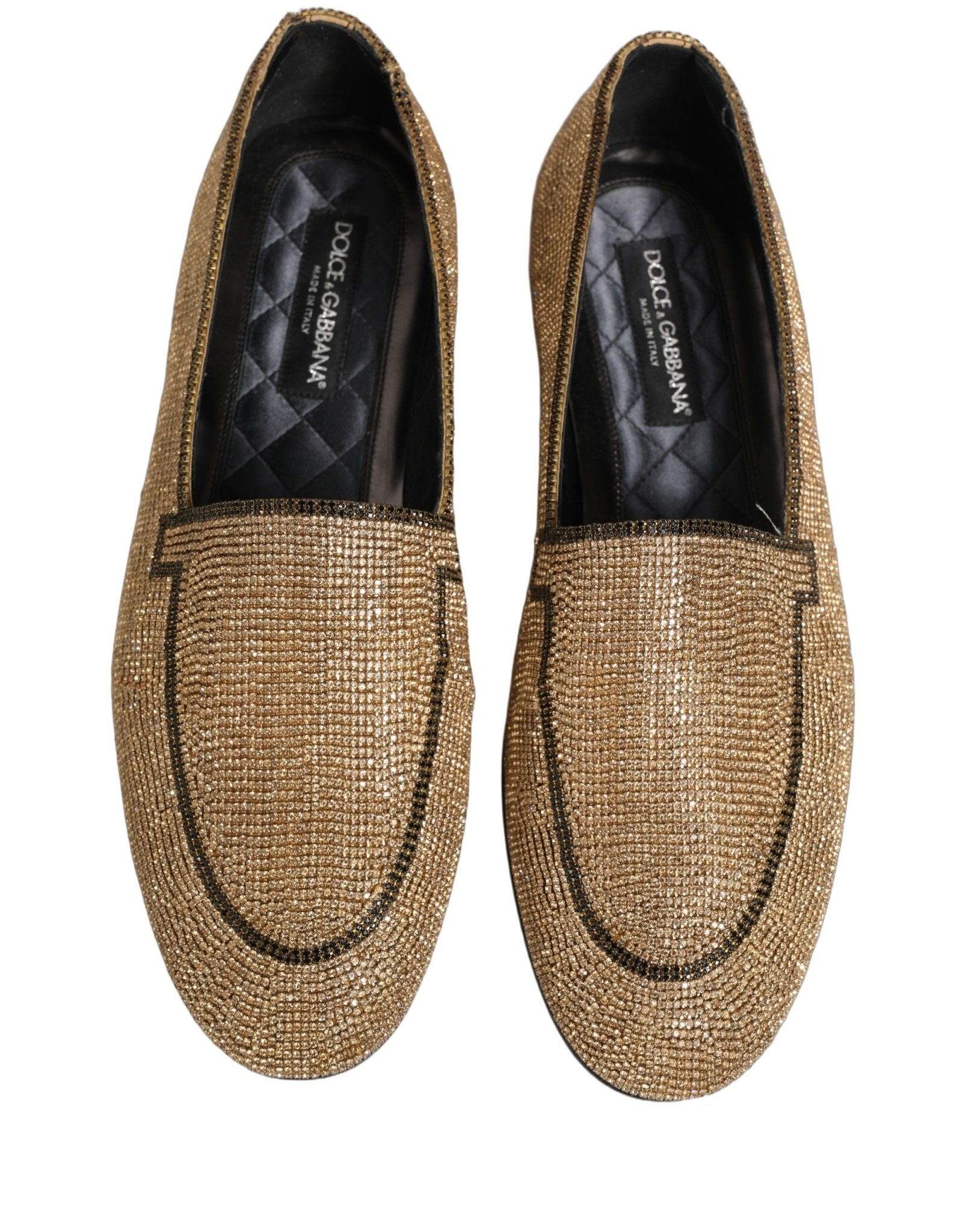 Dolce & Gabbana Gold Crystal Embellished Men Loafers Shoes - RIMODA