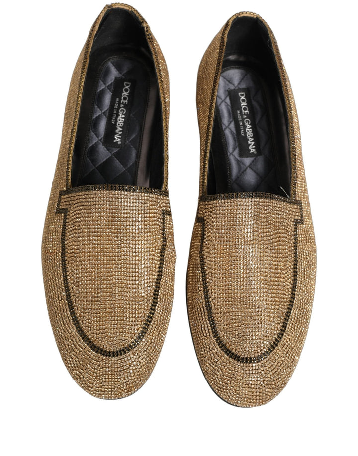 Dolce & Gabbana Gold Crystal Embellished Men Loafers Shoes - RIMODA