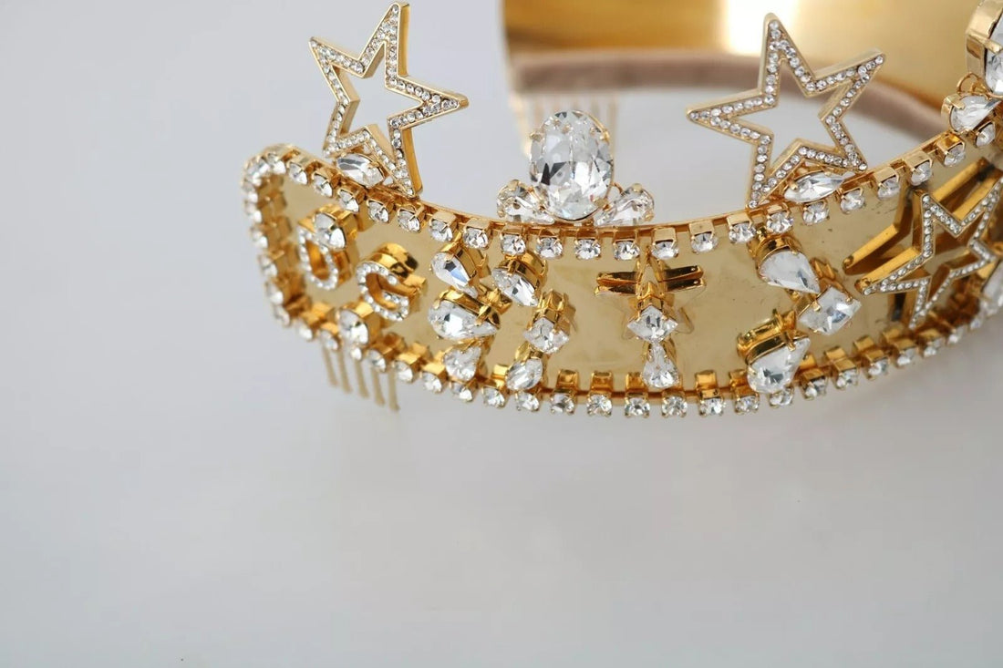 Dolce & Gabbana Gold Crystal Star STRASS Crown Logo Tiara Diadem - RIMODA